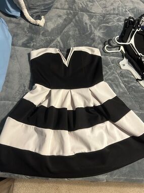 Charlotte Russe Black and White Strapless Fit-and-Flare Dress